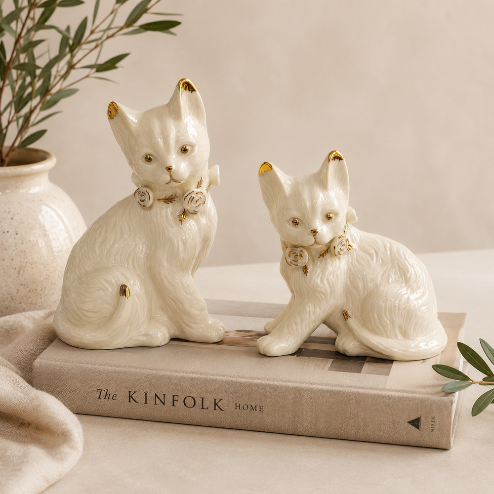 Vintage Formalities by Baum Brothers Ivory Cat Figurines Pair | Ceramic Kittens